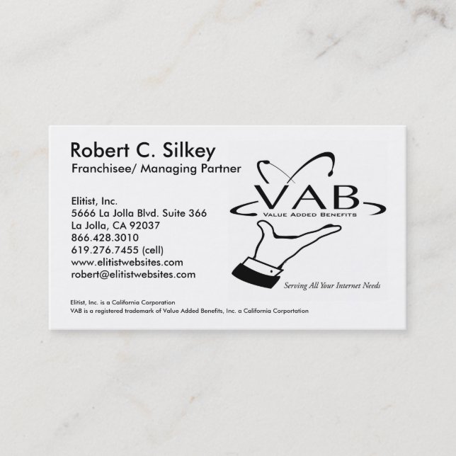 VAB - Franchisee / Managing Partner Business Card (Front)