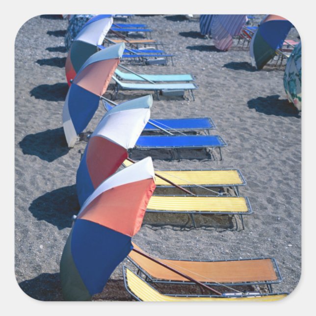 Vacant Chairs On Beach Square Sticker (Front)