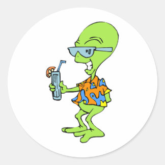 Vacation Alien Classic Round Sticker