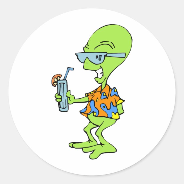 Vacation Alien Classic Round Sticker (Front)