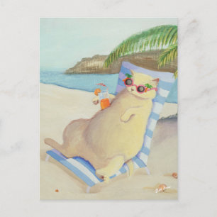 Vacation Beach Cat Under Palm Tree Postcard
