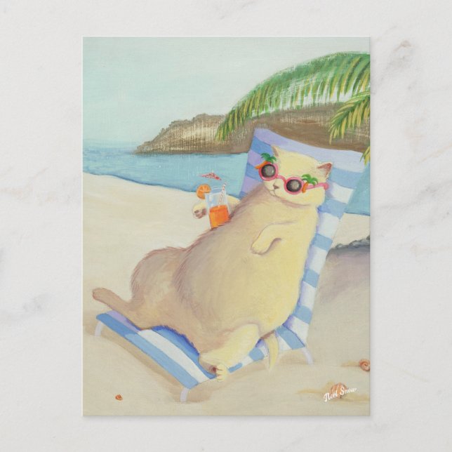 Vacation Beach Cat Under Palm Tree Postcard (Front)