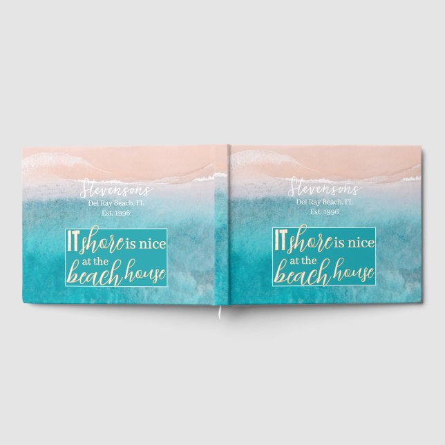 Vacation Beach House Minimalist Script Family Name Guest Book (Full)