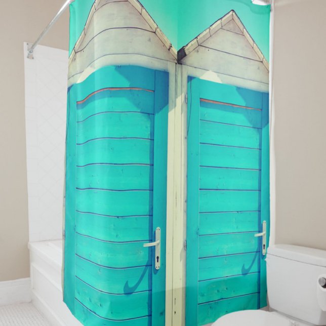 Vacation beachfront cabana turquoise white shower curtain (Creator Uploaded)