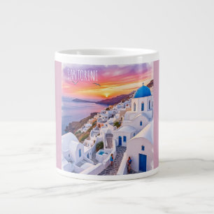 Vacation, Beautiful Sunset in Santorini Large Coffee Mug