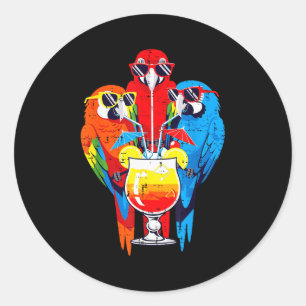 Vacation Birds Sungles Tail Parrots Summer Women M Classic Round Sticker