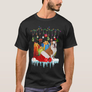 Vacation Bulldog Christmas Lights Santa Hat  Boxes T-Shirt