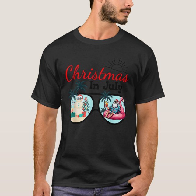 Vacation Christmas In July Sunglasses Santa Flamin T-Shirt (Front)