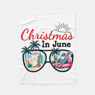 Vacation Christmas In June Sungles Santa Flamingo Fleece Blanket
