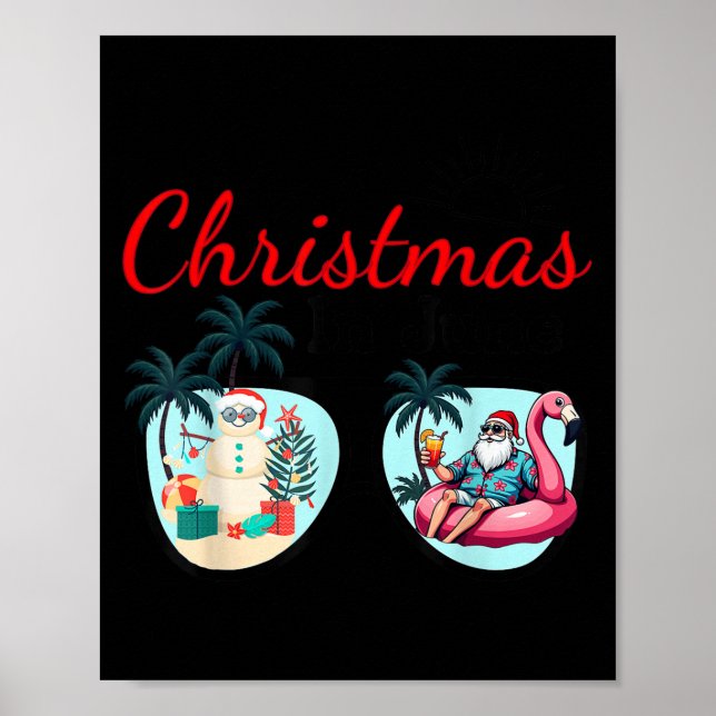 Vacation Christmas In June Sungles Santa Flamingo  Poster (Front)