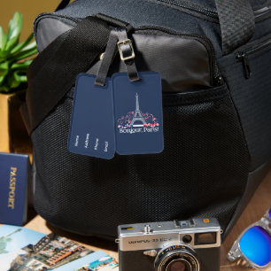 Vacation Eiffel Tower Bonjour Paris Luggage Tag