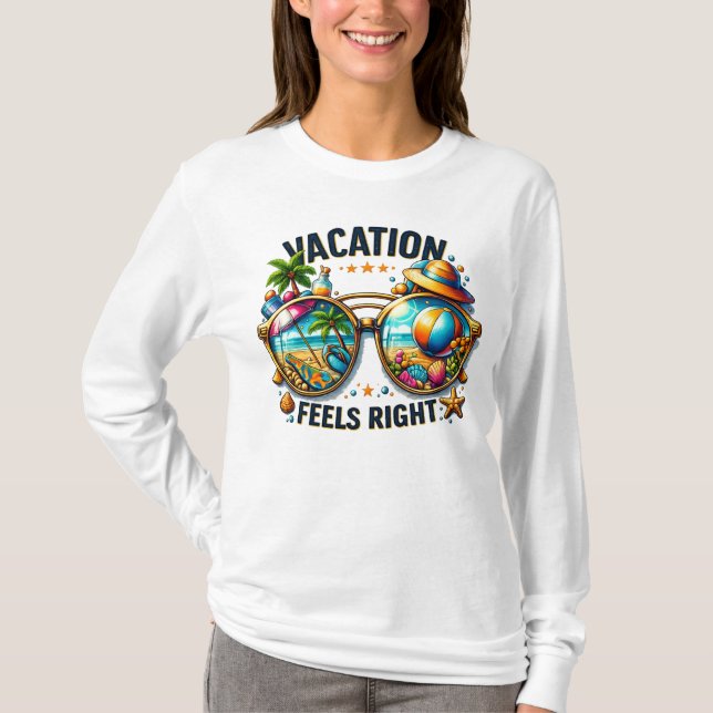Vacation Feels Right Basic Long Sleeve USA T-Shirt (Front)