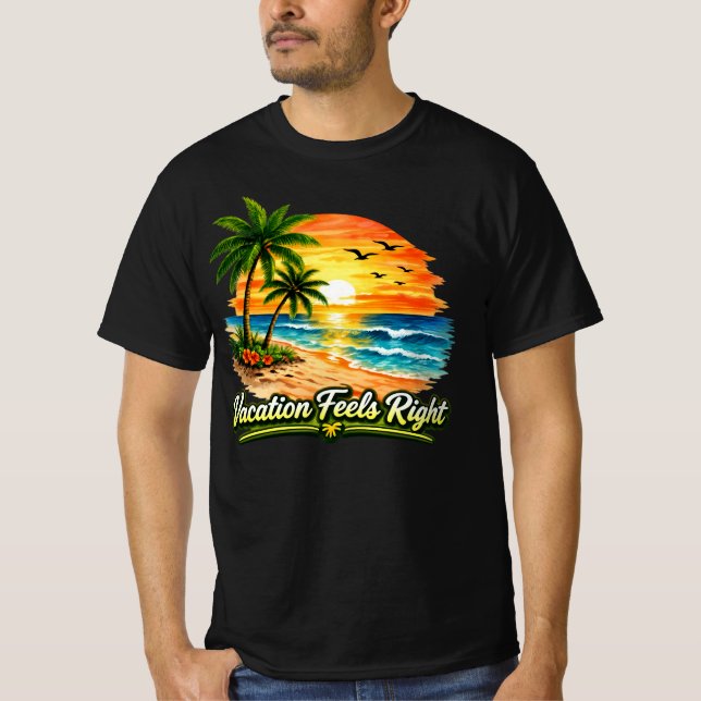 Vacation Feels Right Black Men's Value T-Shirt USA (Front)