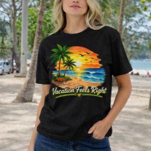 Vacation Feels Right Sunset Beach Women Shirt USA