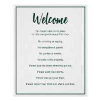 Vacation House Rules Dark Green and White Template