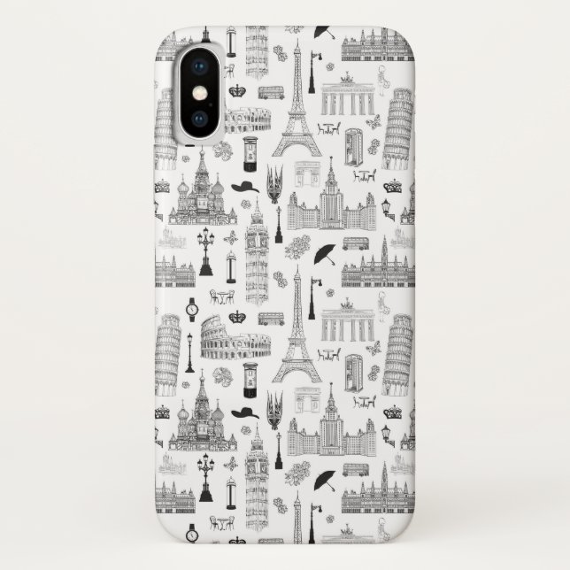Vacation In Europe Pattern Case-Mate iPhone Case (Back)