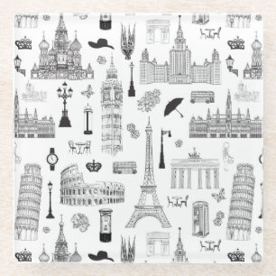 Vacation In Europe Pattern Glass Coaster