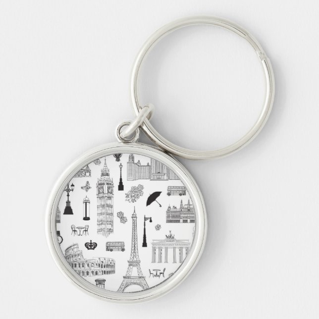 Vacation In Europe Pattern Key Ring (Front)