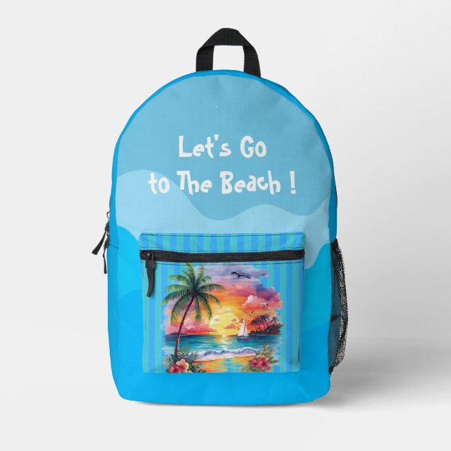 Vacation, Lets Go to The Beach, Summer Printed Backpack (Front)
