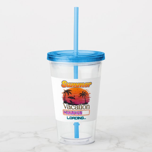 Vacation Loading Summer Sunset Beach Acrylic Tumbler (Front)
