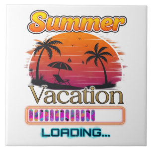 Vacation Loading Summer Sunset Beach Ceramic Tile