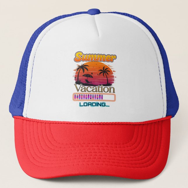 Vacation Loading Summer Sunset Beach Trucker Hat (Front)