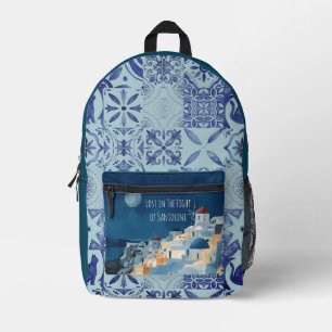 Vacation,Lost in The Light of Santorini Printed Backpack