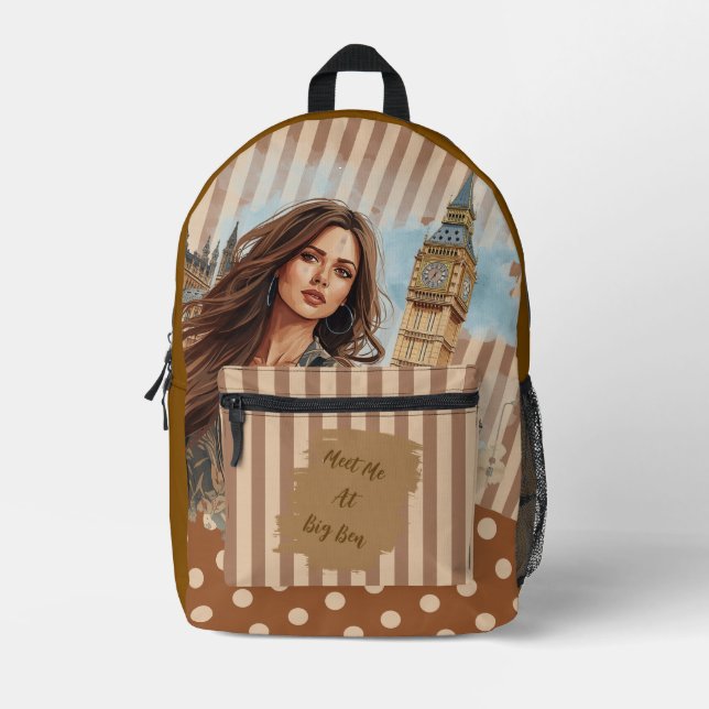 Vacation, Meet Me at Big Ben, Romantic Get away  Printed Backpack (Front)