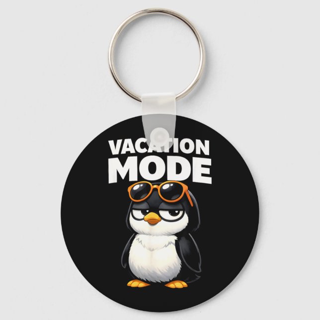 Vacation Mode Cute Penguin Funny Adorable Animal Key Ring (Front)