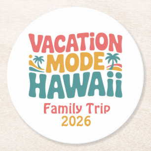 Vacation Mode Hawaii Tropical Paradise Summer Vibe Round Paper Coaster