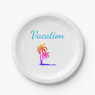 Vacation palmtrees beach plates
