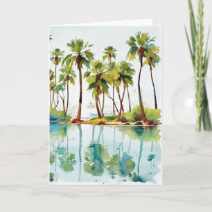 Vacation Paradise Tropical Lagoon Watercolor v3 Card