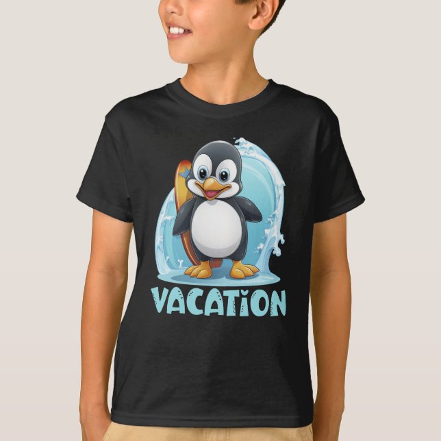 Vacation Penguin Surfboard T-Shirt (Front)