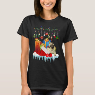 Vacation Pug Dog Christmas Lights Santa Hat  Boxes T-Shirt