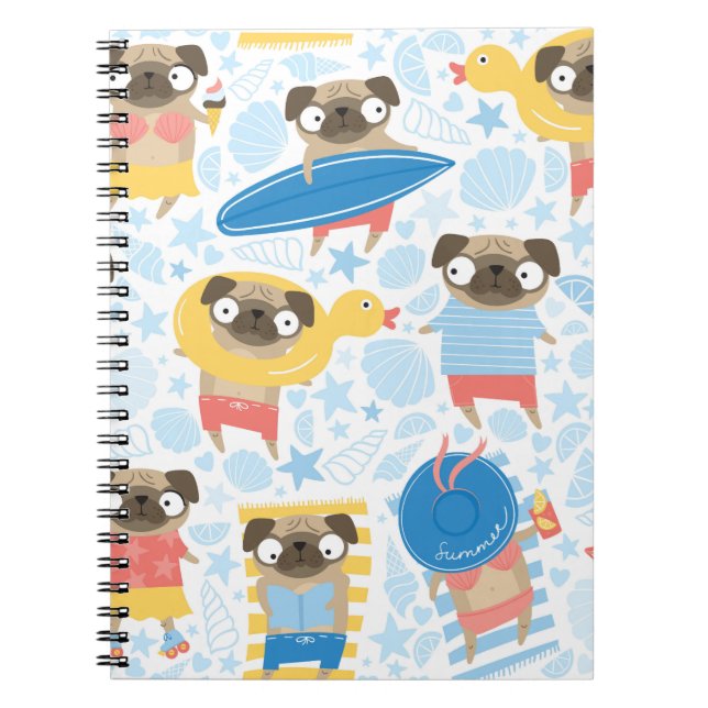 Vacation pugs, summer beach seamless. notebook (Front)