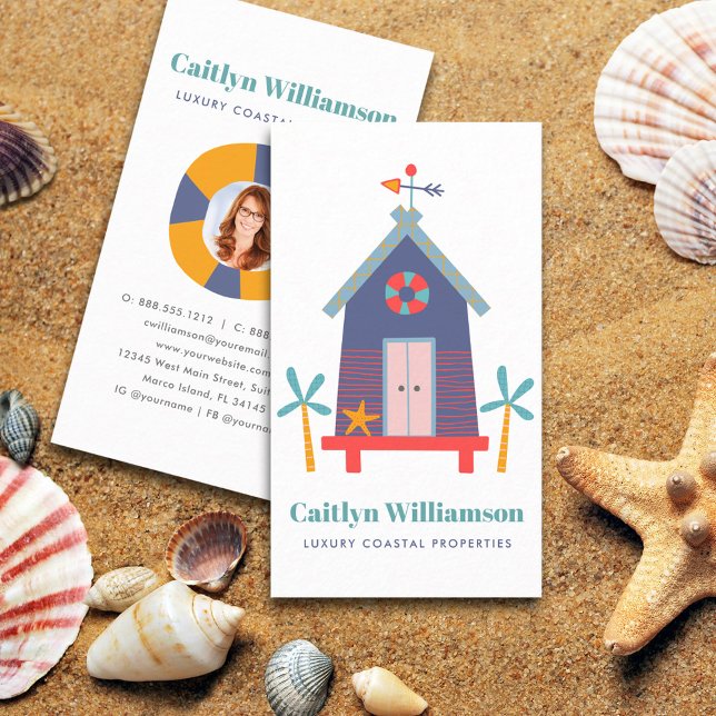 Vacation Real Estate Agent Photo Cute Beach House Business Card (Creator Uploaded)