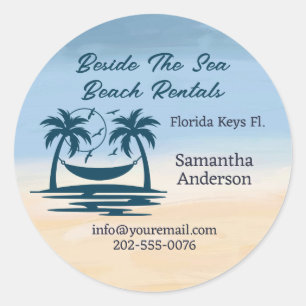 Vacation Rental Beach Palm Tree Classic Round Sticker