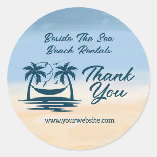 Vacation Rental Beach Palm Tree Thank You Classic Round Sticker