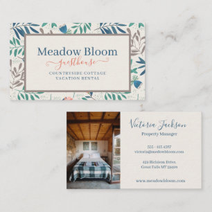 Vacation Rental Bed Breakfast Simple Modern Floral Business Card