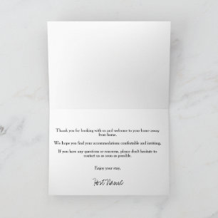 Vacation Rental Black Welcome Note Card 2