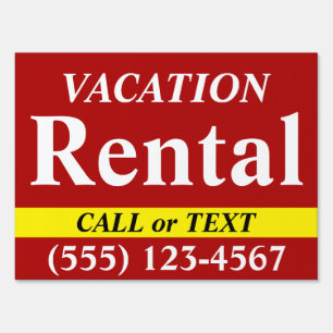VACATION RENTAL - Call Text Number - 18x24 Yard Garden Sign