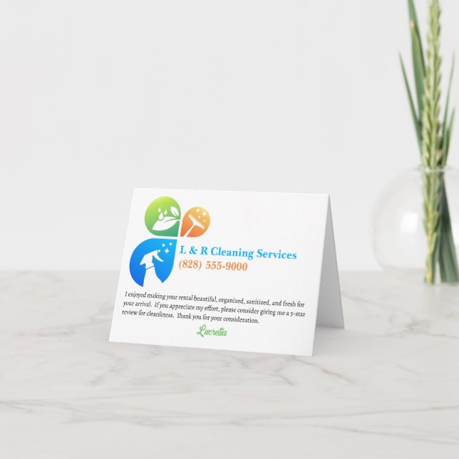 Vacation Rental Cleaner Housekeeper Thank You Card (Front)