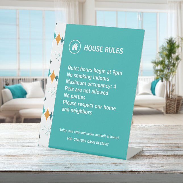 Vacation Rental House Rules Retro Starburst Pedestal Sign (Creator Uploaded)