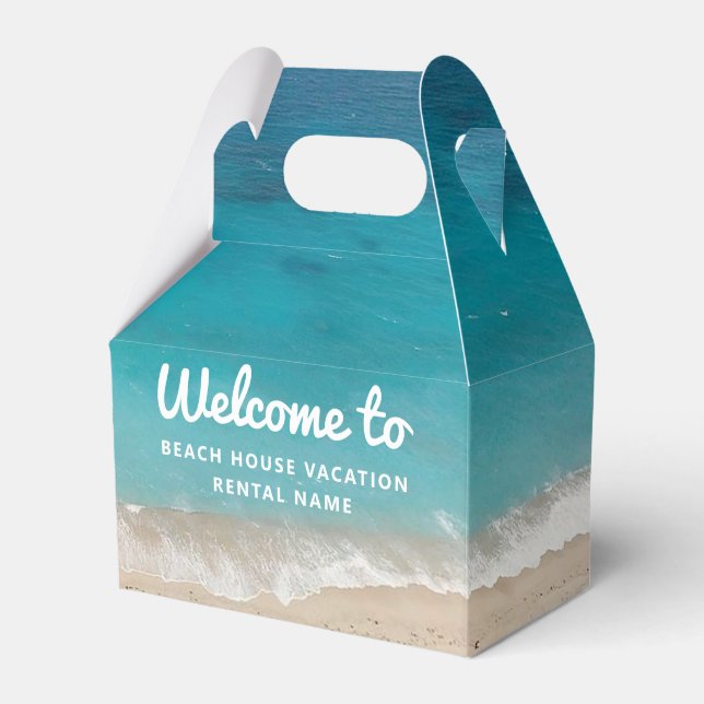 Vacation Rental Teal Blue Ocean Welcome Favour Box (Front Side)