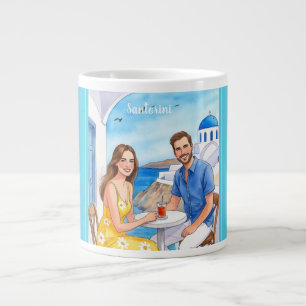 Vacation,Romantic Getaway in Santorini Large Coffee Mug