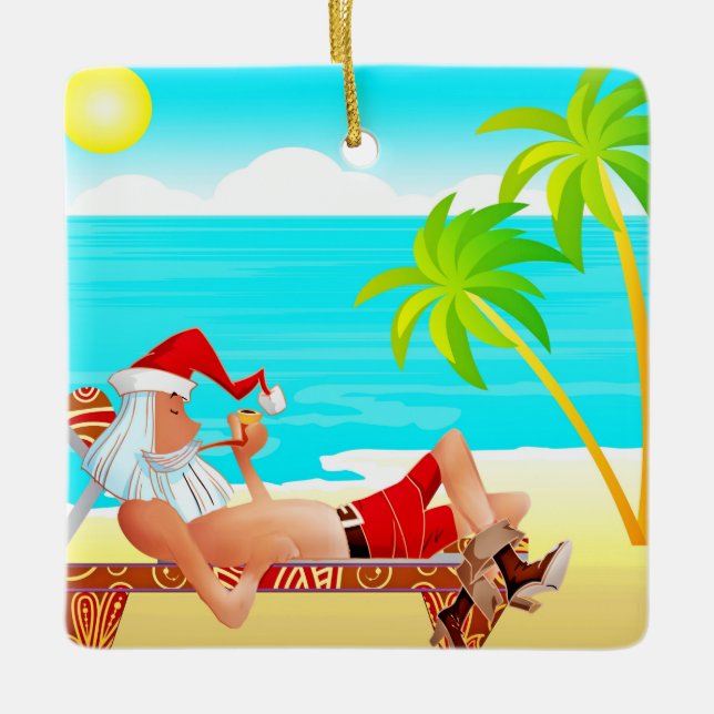 vacation santa claus ceramic ornament (Front)