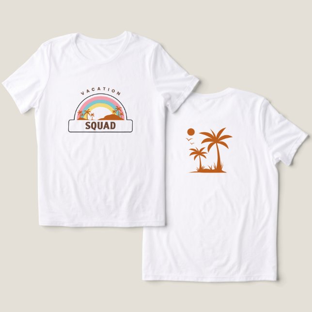 Vacation Squad Beach Palm Trees & Rainbow Tri-Blend Shirt (Design Front & Back)