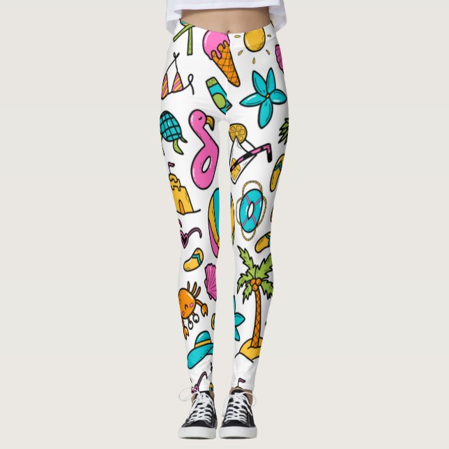 vacation summer beach pattern for fun    leggings (Front)