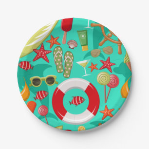 vacation summer beach pattern     paper plate