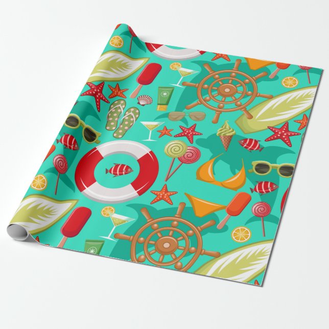 vacation summer beach pattern wrapping paper (Unrolled)